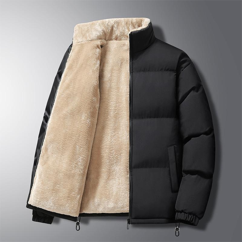 Lamb Wool Jacket Men's High-quality Velvet Thermal Stand-up Collar Cotton-padded Jacket In Winter, Youth Sports and Leisure Cotton-padded Jacket Men