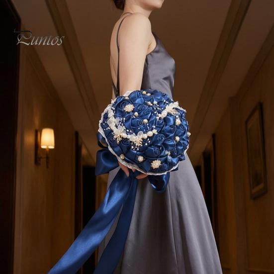Wedding Ceremony Flower Decorations Artificial Silk Rose Bridal Bouquet with Chiffon Ribbon, Toss Flowers for Ceremony, Bouquets Bridesmaids Flowers,