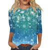 Women's Fashion Casual Christmas Tree Printed Round Neck Three-Quarter Sleeve T-Shirt Top