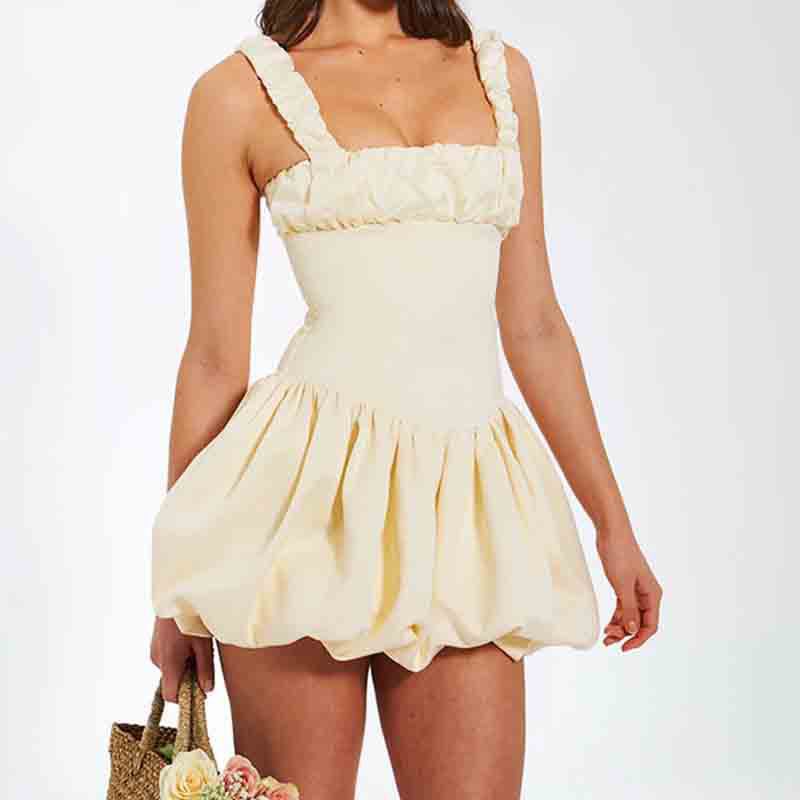 European and American women's clothing French fashion shrunken puffy dress 2026 summer new suspender short skirt black