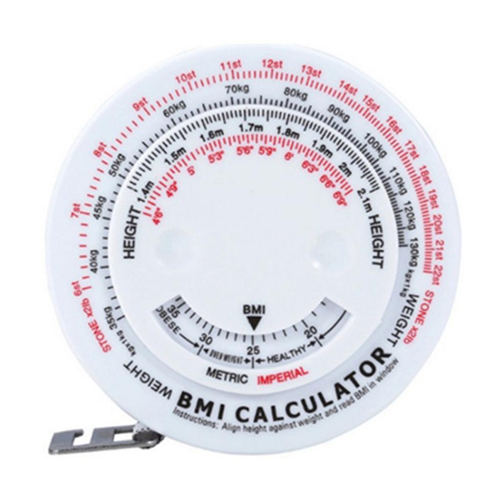 Round BMI Measuring Tape Automatic Retractable Waistline Tape Calculator Portable Health Tape Measures Tools White