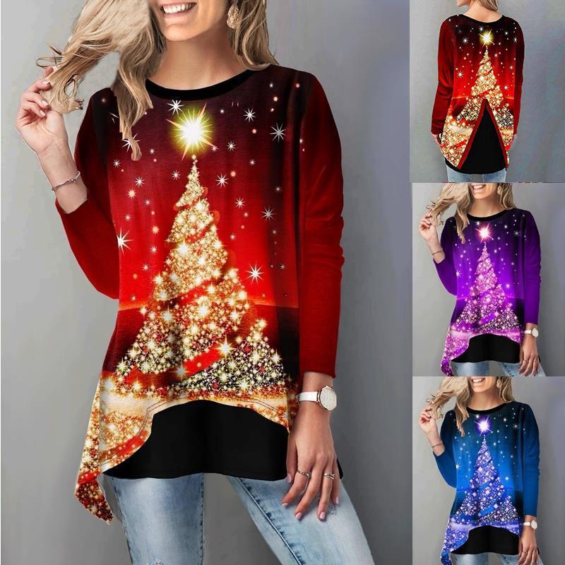 Stylish Women Christmas Tree Tops Long Sleeve Casual Xmas Pullover T Shirt Blouse