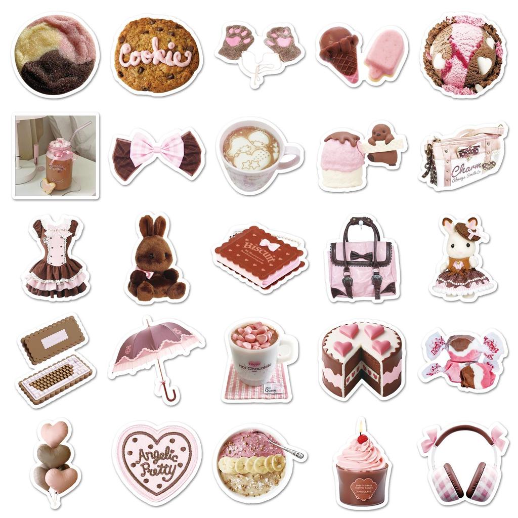 50 Pink & Brown Retro Korean-Style Stickers: Perfect for DIY Journals, Notebooks, and Water Bottles