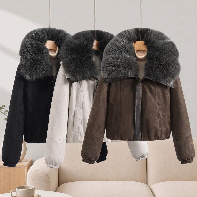 Winter new temperament loose down cotton-padded clothes women's thickened warm cotton-padded clothes sweater collar imitation leather cotton-p