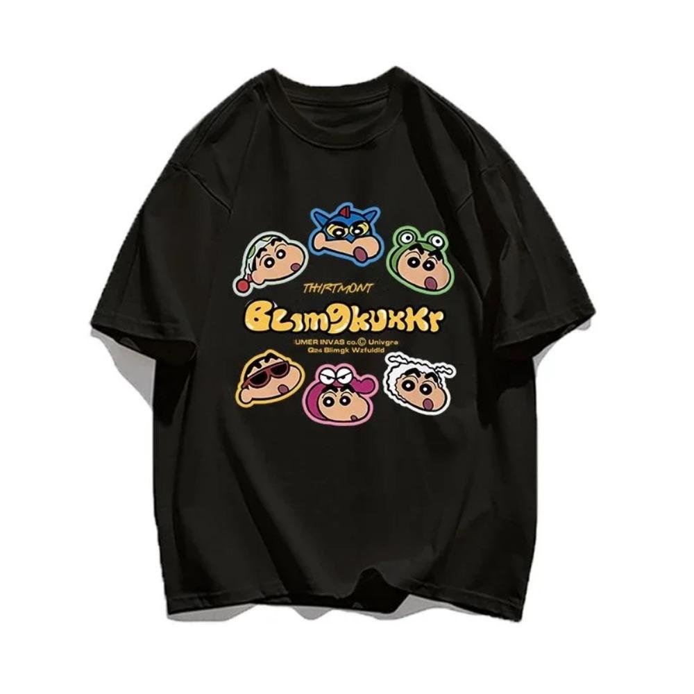 

Crayon Shin Chan Printed Anime Cartoon Printed Crew Neck Summer Loose Comfort Top Casual Clothes Women s 100% Cotton T-shirt XXXXXL чёрный