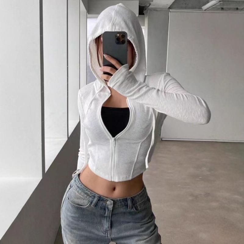 Women S Slim Fit Hooded Zip Up Knit Cardigan Long Sleeve Top
