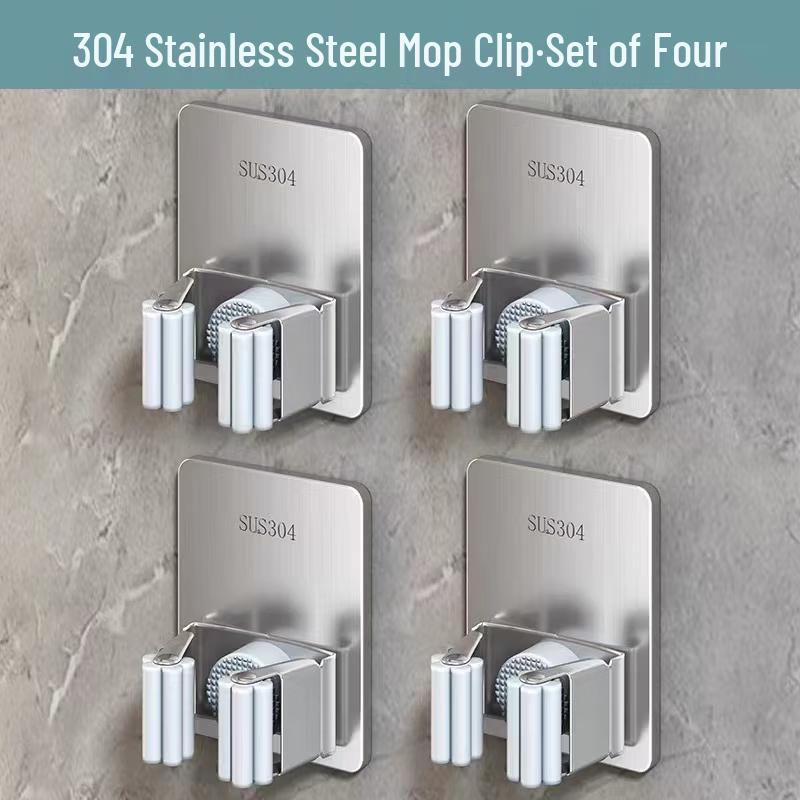 AMPEREX No-Drill Stainless Steel Mop Holder (4-Pack)