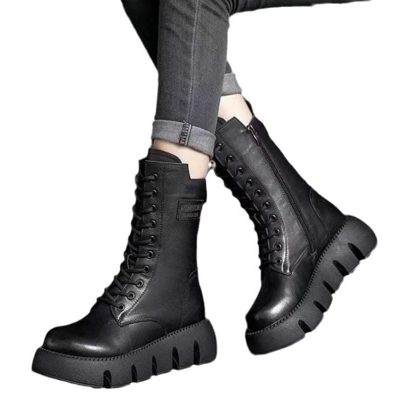 New Style Shoes: Thick-soled Round-toed Boots for Women, Retro Thigh-high Boots That Don't Reach The Knees