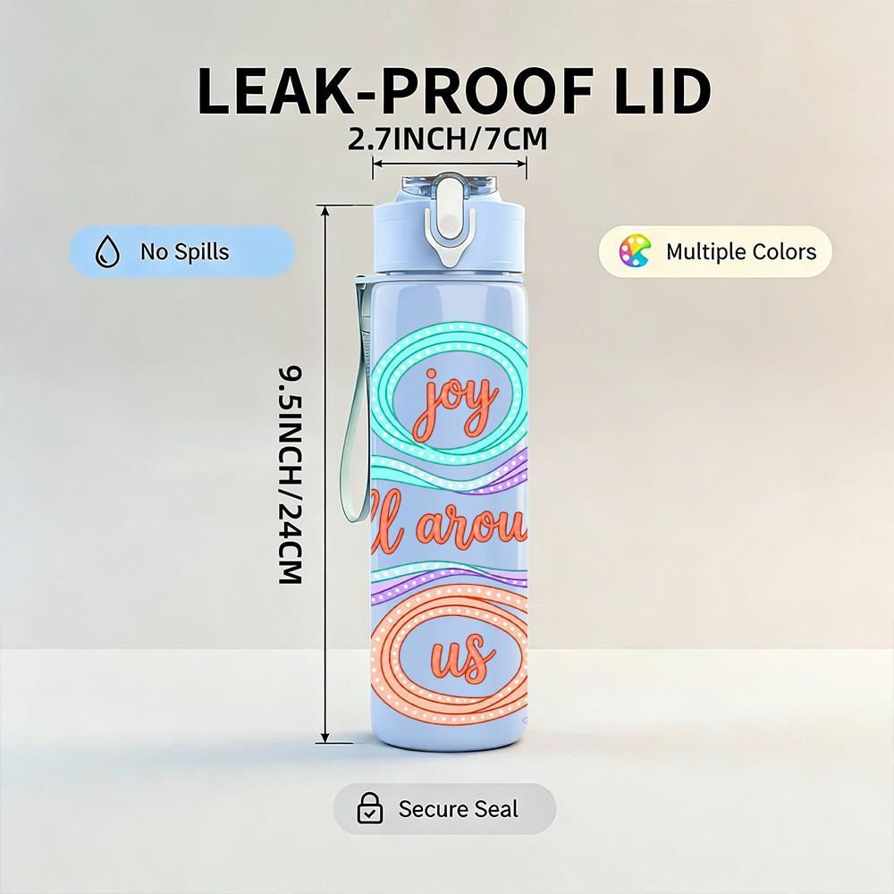 1PC My Joy All Around Us Swirl Art 750ml Color Plastic Sports Water Bottle Leakproof Flip Straw Lid Suitable for Sports Office Home Use