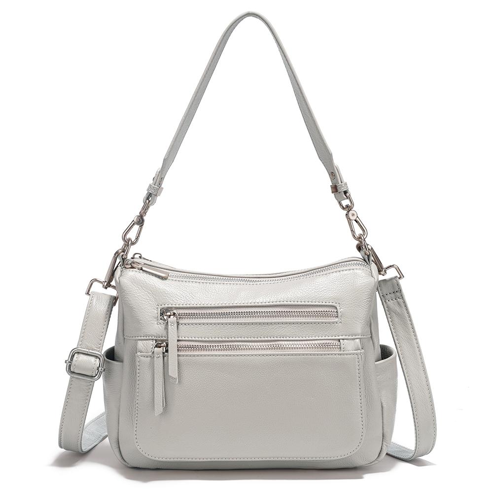 

Zency Сумка жіноча з коров ячої шкіри, ручна, на плече, сумка-кросбоді сірий білий колір