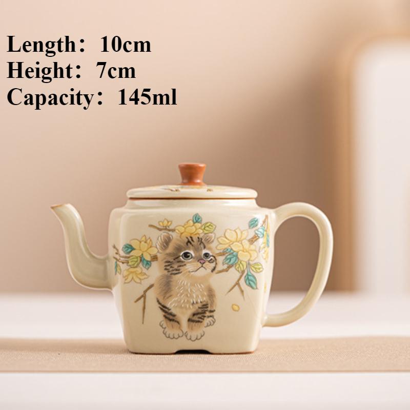 Ceainic Ceramic Pisică Drăguță Ru Kiln Făcut Manual Ceainic de Ceai Xishi Ceainic Japonez Ceainice de Uz Casnic Kung Fu Gongfu Chinezesc Cadou