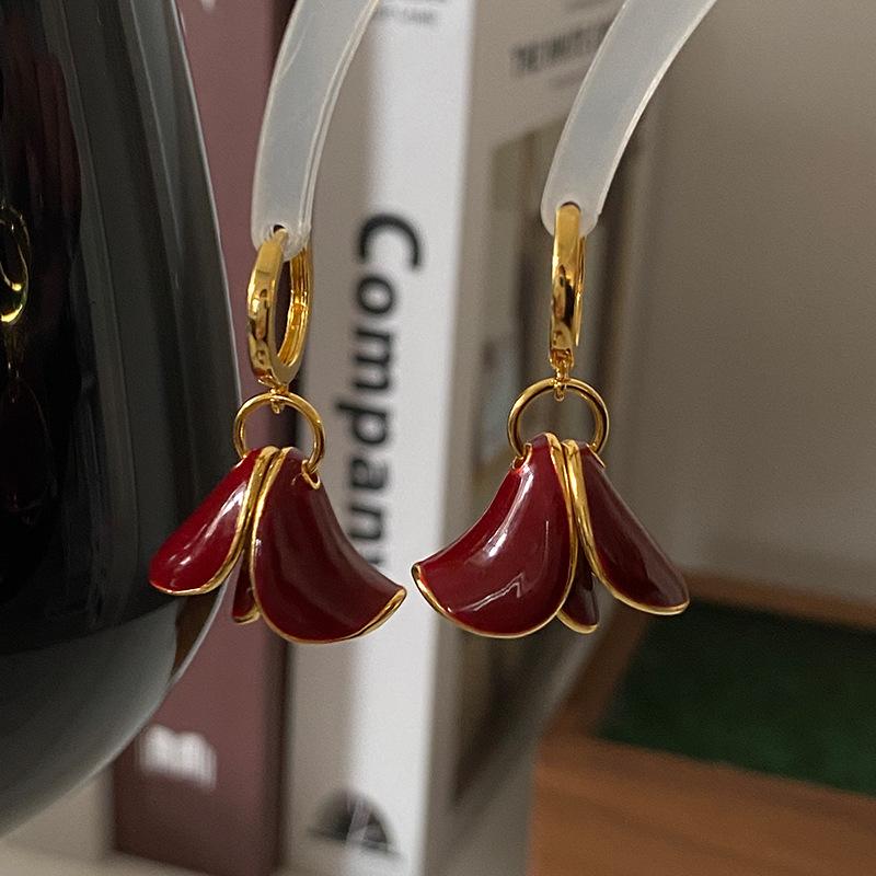 Red Flower French Gentle Atmospheric Light Luxury Premium Enamel Drop Glaze Spring Morning Flower