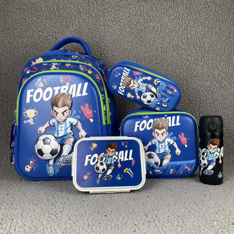 Student Schoolbag 5-Piece Set Can Hold Tie Rod Cartoon 16-Inch Backpack Lunch Bag Pencil Case Water Cup