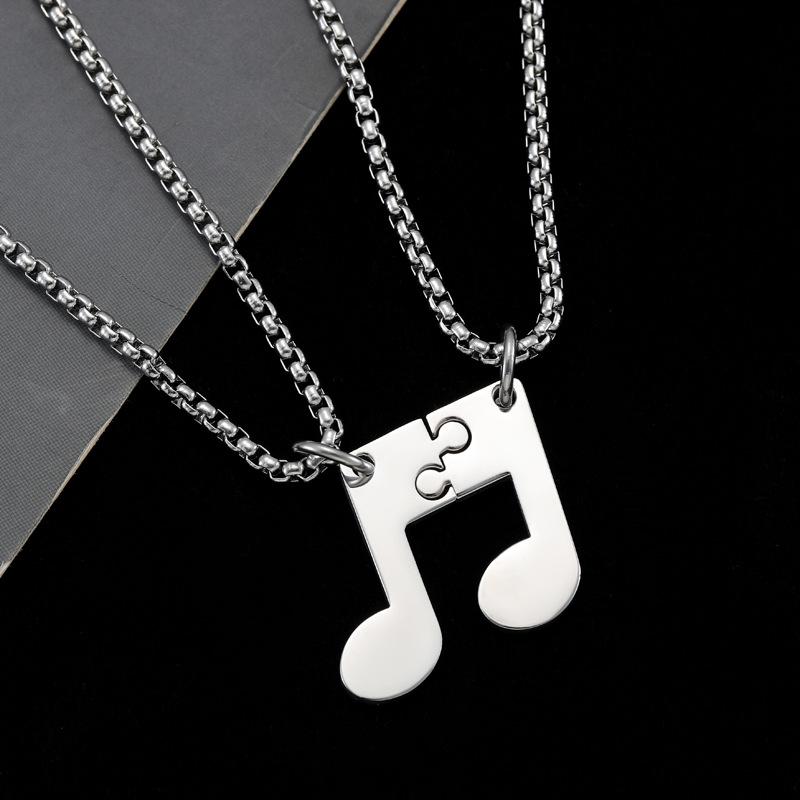 New Fashionable Beating Note Puzzle Couple Necklace Men and Women Couple Titanium Steel Necklace