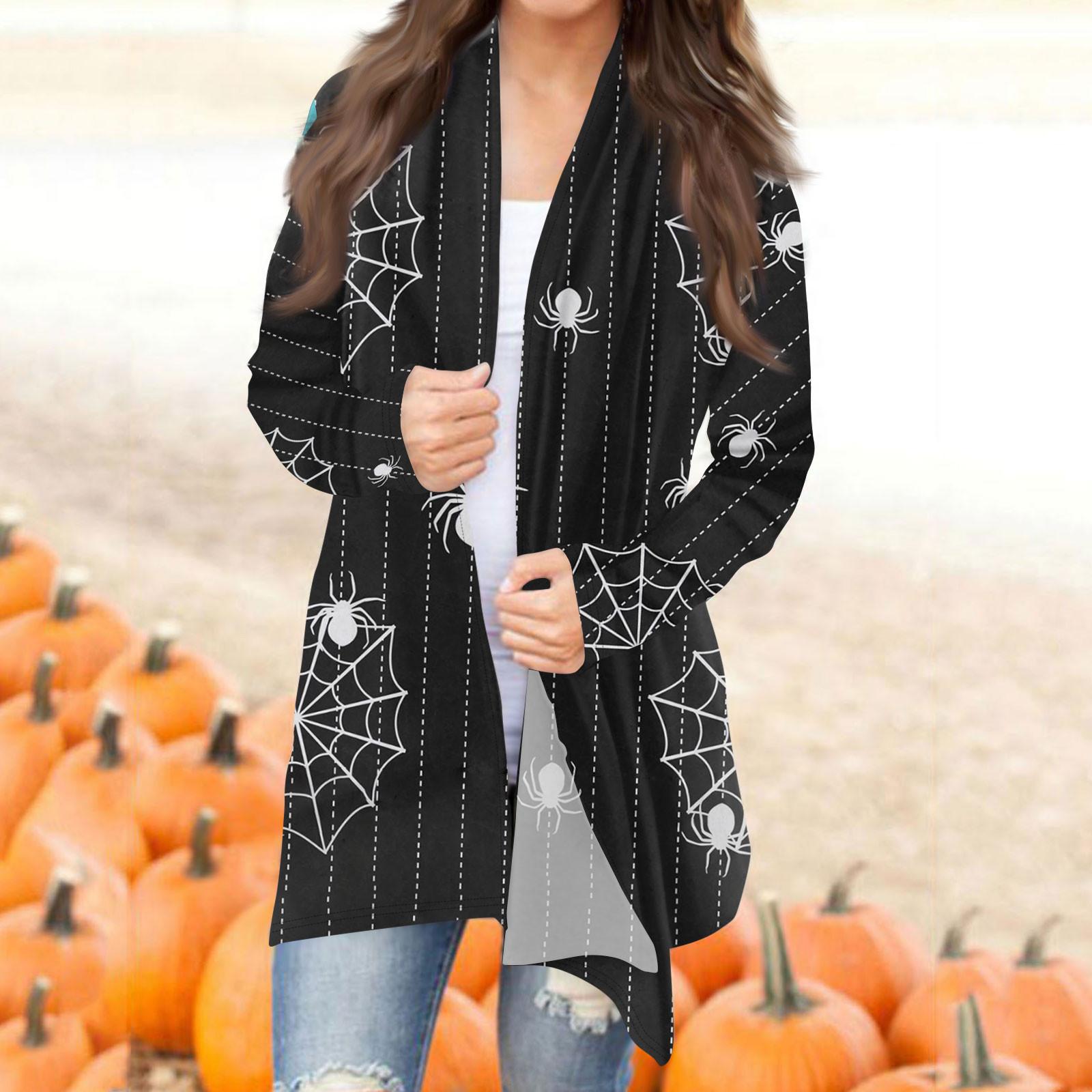 

Женская модная повседневная куртка-кардиган средней длины с длинным рукавом и принтом на Хэллоуин L чёрный