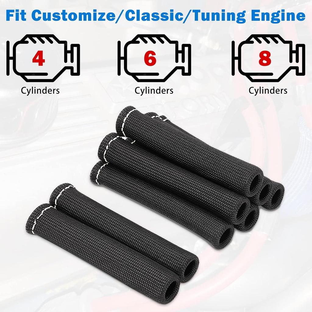 12pc Engine Spark Plug Wire Separator Divider & 8pc Spark Plug Wire Boots Protector Heat Sheild Sleeve 8mm 9mm 10mm Spark Plug Wire Clamp Holder