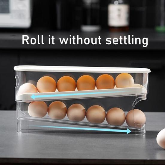 Yousheng 2-Tier Egg Holder for Fridge Auto Rolling Eggs Dispenser Clear Storage Box Space Saving Egg Organizer for Kitchen Counter Refrigerator