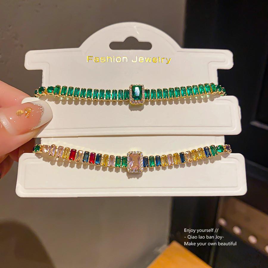 Geometric Square Zircon Bracelet For Women With Gold Finish Elegant Fashion Jewelry