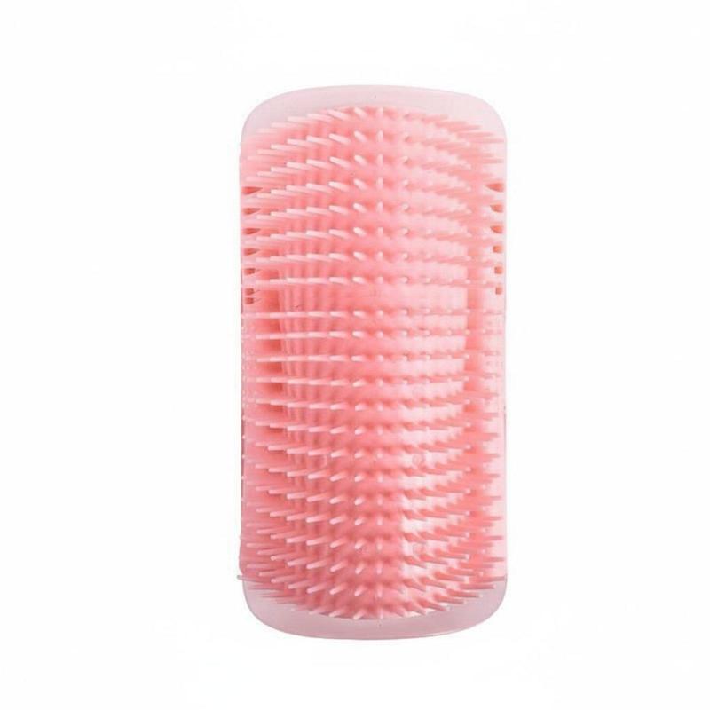 Cat Wall Corner Groomer for Cats Self Scratcher Hair Remover Brush with Catnip Pouch Pink Large