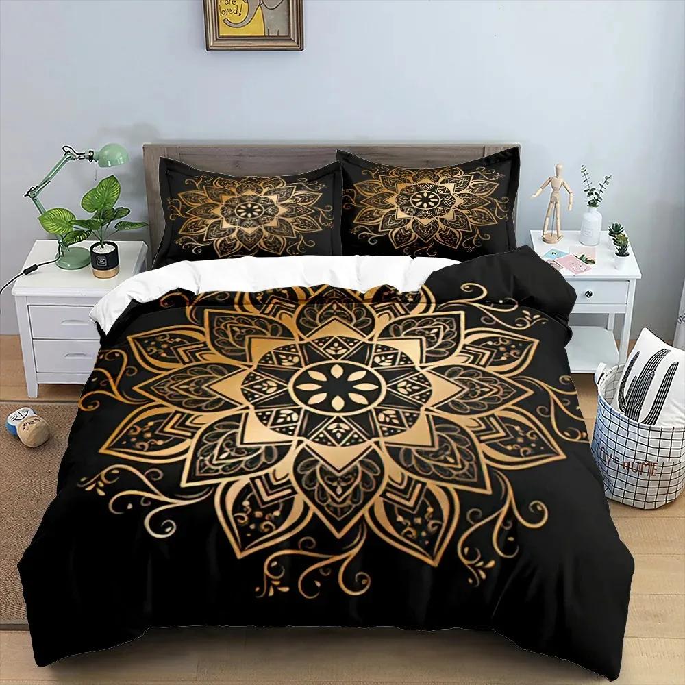 Set cuvertură de pilota Mandala King Queen Twin Full Size Moon Sun Eye Boho Chic Floral Poliester Husă de pilota pentru copii și băieți Set de lenjerie de pat