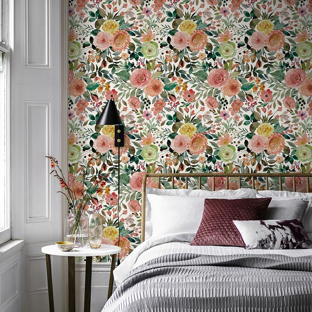 Pink Floral PVC Home Decor Wallpaper Removable Waterproof Flower And Leaves TV Background Decoration Elegant Cabinet Sticker