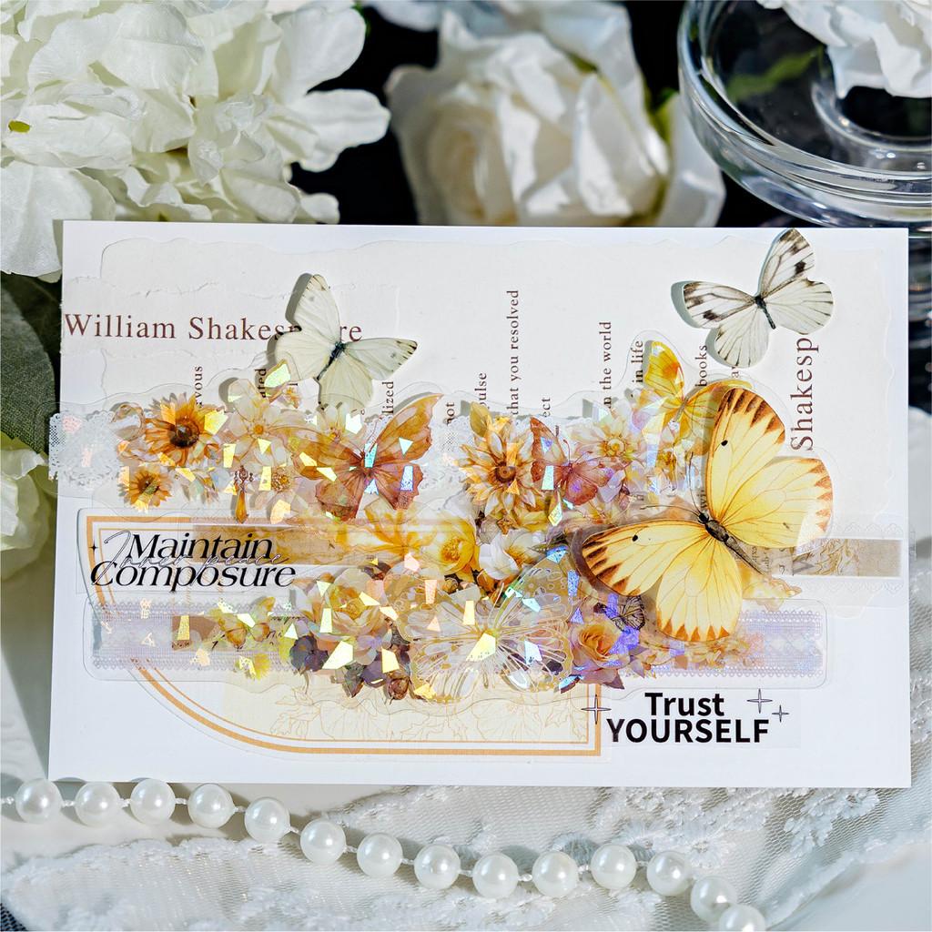 Journamm 20 Stück/Packung Spitze Blume Schmetterling Lang PET-Aufkleber DIY Collage Zubehör Kreative Dekoration Schreibwaren Ästhetische Aufkleber