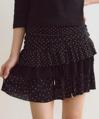 Loginaenloji Frill Dotted Mix Cancan Midi Skirt Black