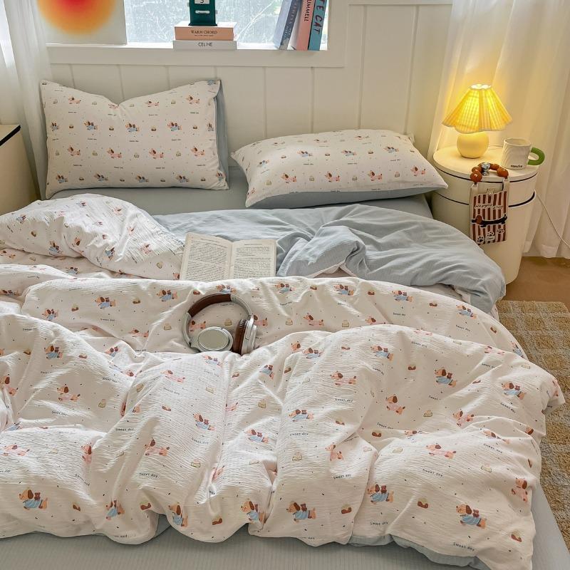 Double-layer yarn printing four-piece set, student dormitory three-piece set, bed sheet quilt cover, bedding