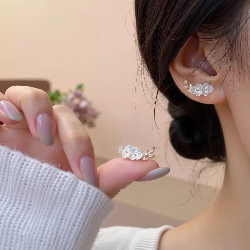 Koreanische Elegante Weiße Blume Ohrstecker Luxus Kristall Ohrringe Süße Unregelmäßige Party Hochzeit Schmuck Geschenke