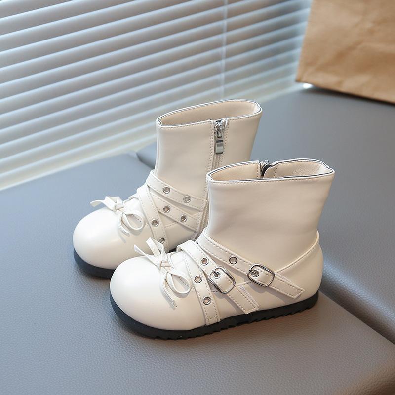Children's Fashion Soft Bottom Ankle Boots Girls Bow Leather Boots