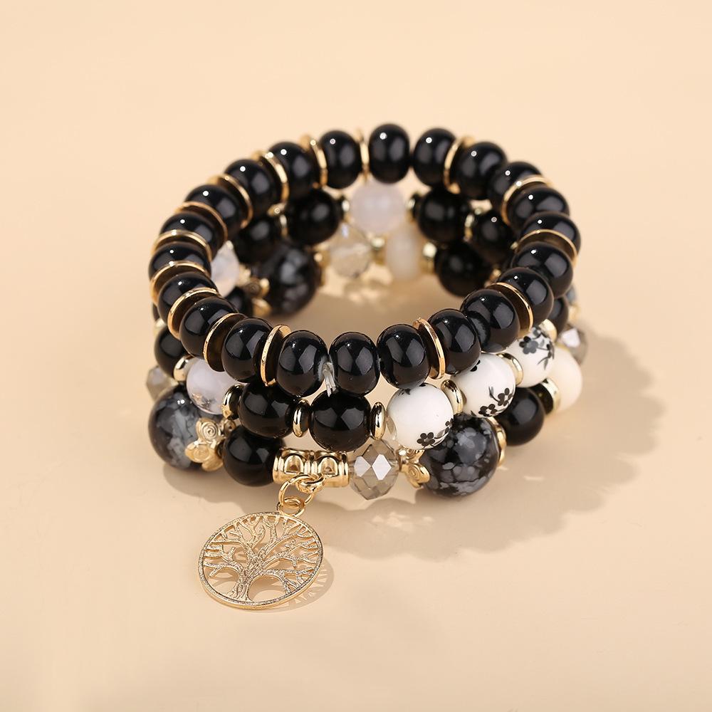 Boho Retro Perlenarmband Set mit Lebensbaum Anhänger