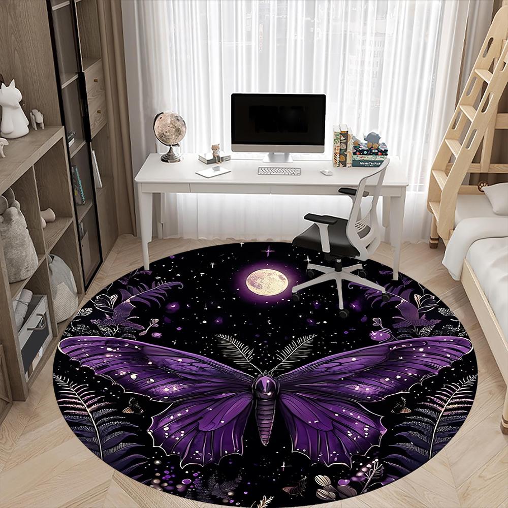 1pc Butterfly Night Office Round Area Rug, Indoor Mat Suitable ForOffice, Under Office Chairs Bedroom Living Room Home Decor, Room Deco 033