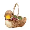 24TE Handmade Straw Small Duck Chick Figurine with Bowknot Weaving Animal Statue Ornament Easter Home Garden Wedding Party