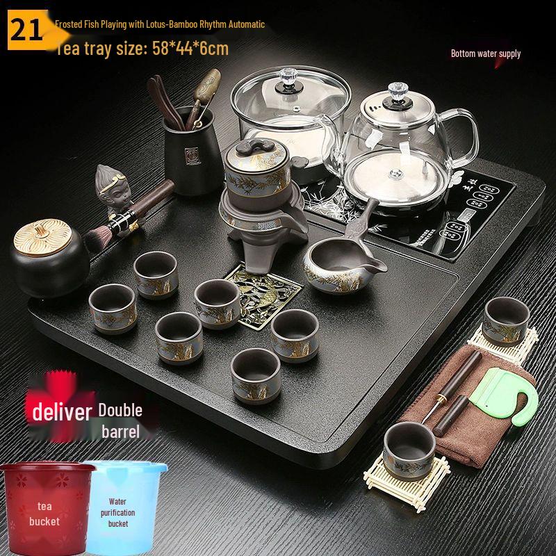Automatic Zisha Kung Fu Tea Set with Wooden Tray