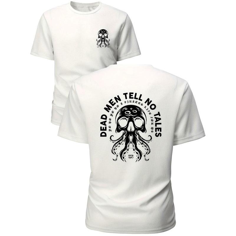 

European Size White T-Shirt with a Black Octopus Pattern Printed on The Front Octopus Skull Design on The Back Round Neck,Short Sleeves,Casual T-Shirt 4XL білий