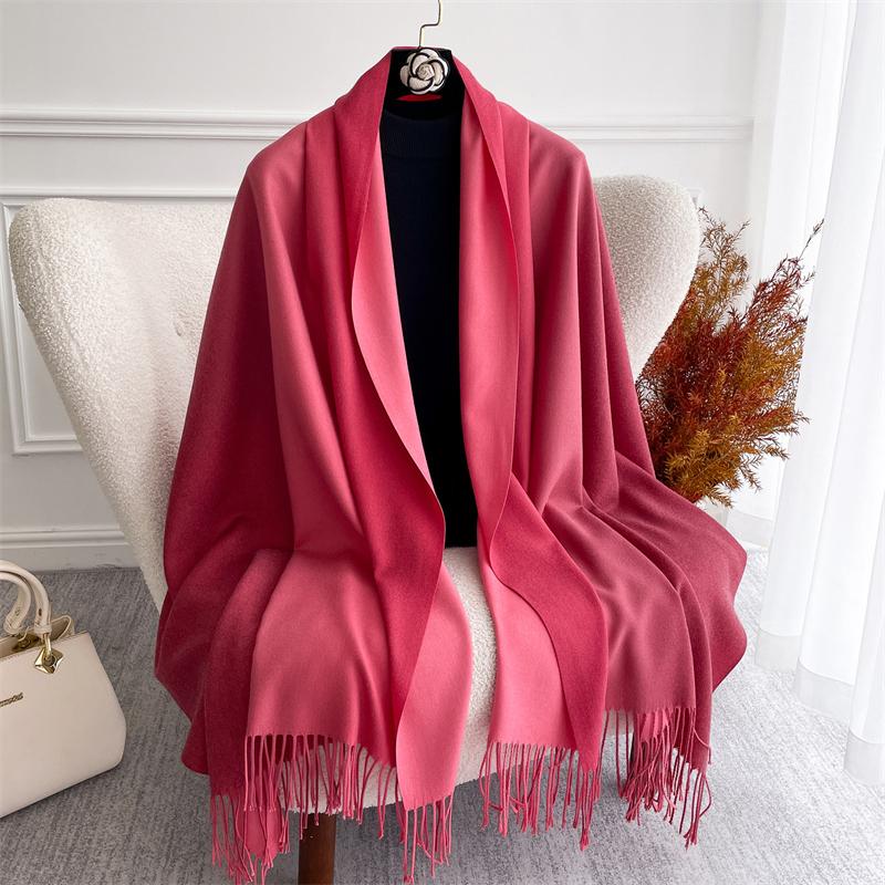 Fashion Solid Cashmere Warm Scarf for Women New Design Pashmina Winter Double Color Shawl Wraps Bufanda Tassel Blanket Poncho