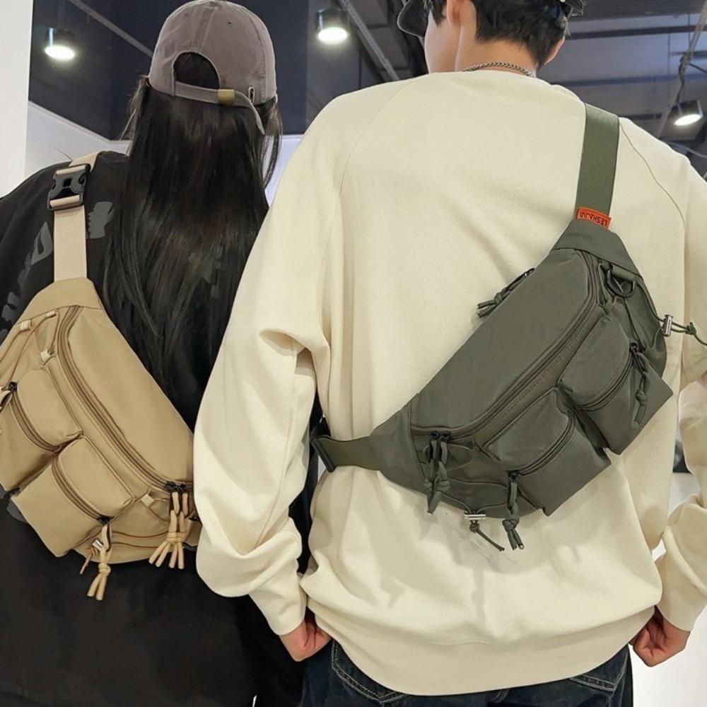 Y2k Men Waist Bag Large Capacity Sports Fanny Pack Simple Multi-pocket Chest Bag  Women