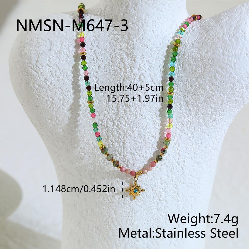 Stainless steel multi-layer stacked turquoise bead sun round necklace bohemian vacation wind collarbone chain