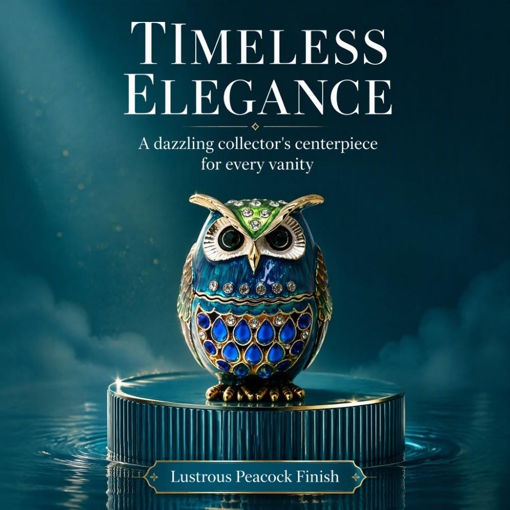 Zinc Alloy Owl Trinket Box Enameled Finish Owl Keepsake Box Classic Ring Holder Box For Rings