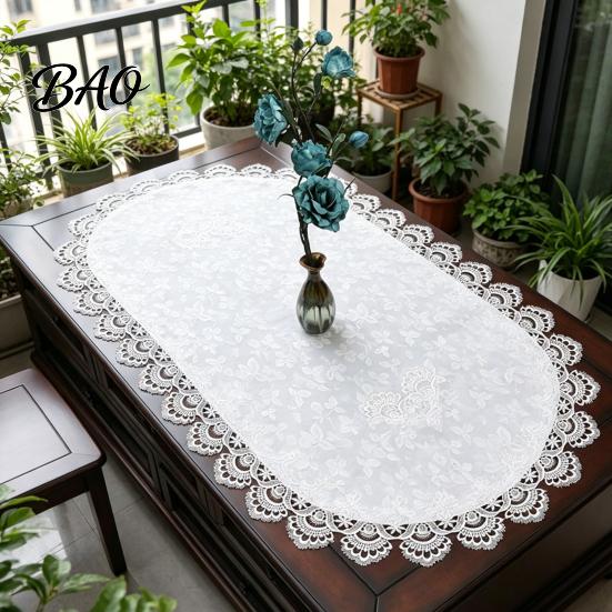 Hoge Dichtheid Geweven Tafel Runner Ovaal Kant Runner, Vintage Doily, Retro Lichtgewicht Mesh Bloemen Placemat voor Koffie Eetkamer Decor Doorzichtig