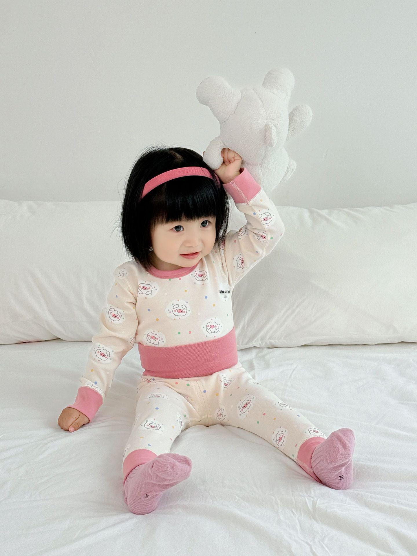 

New Happy Pig Autumn/Winter Children s High Waist Cotton Underwear Set 120cm