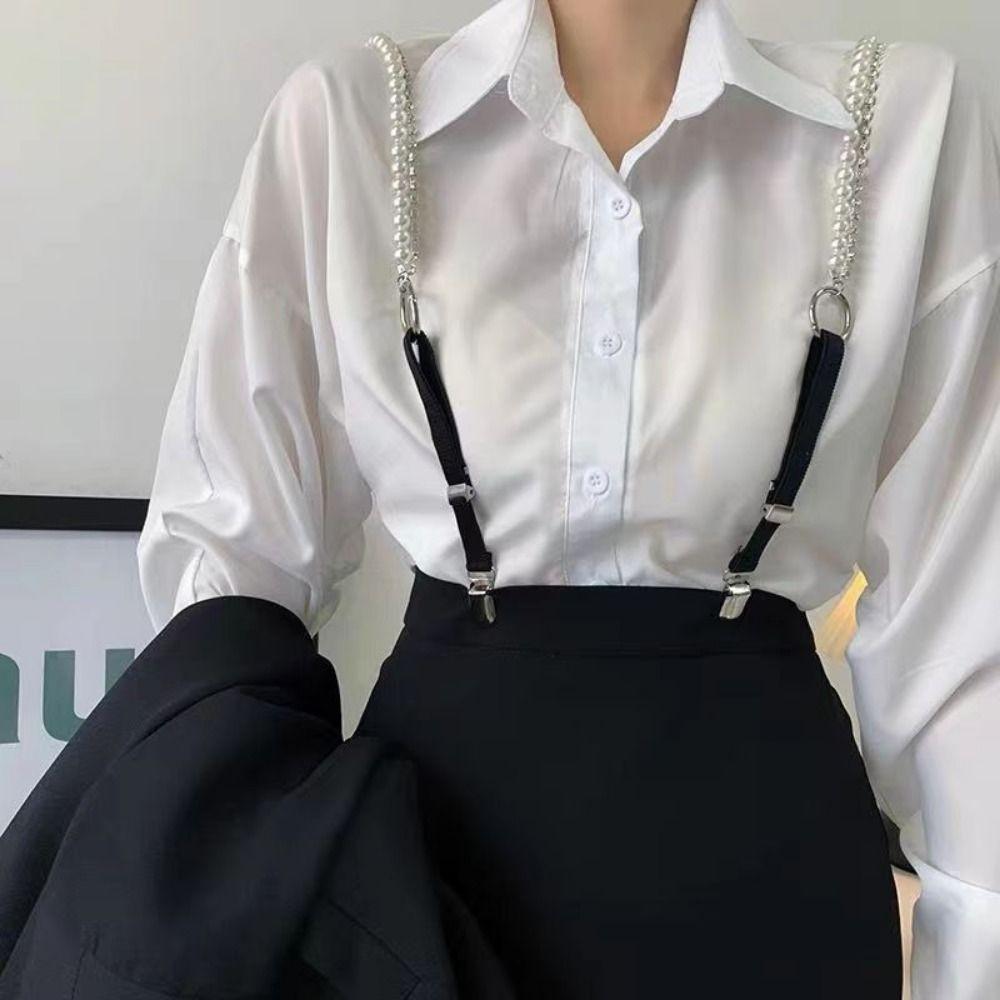 3 Metal Clips Rhinestone Pearl Suspenders Pearls Adjustable Suspenders  Christmas Gift