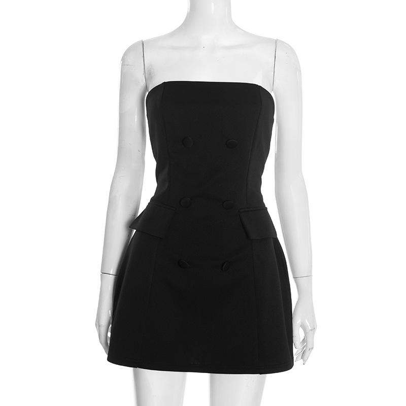 D25DS580 Europäischer & Amerikanischer Herbst/Winter Sexy Einfarbiger Schlank geschnittener Bandeau Knospenrock für Damen