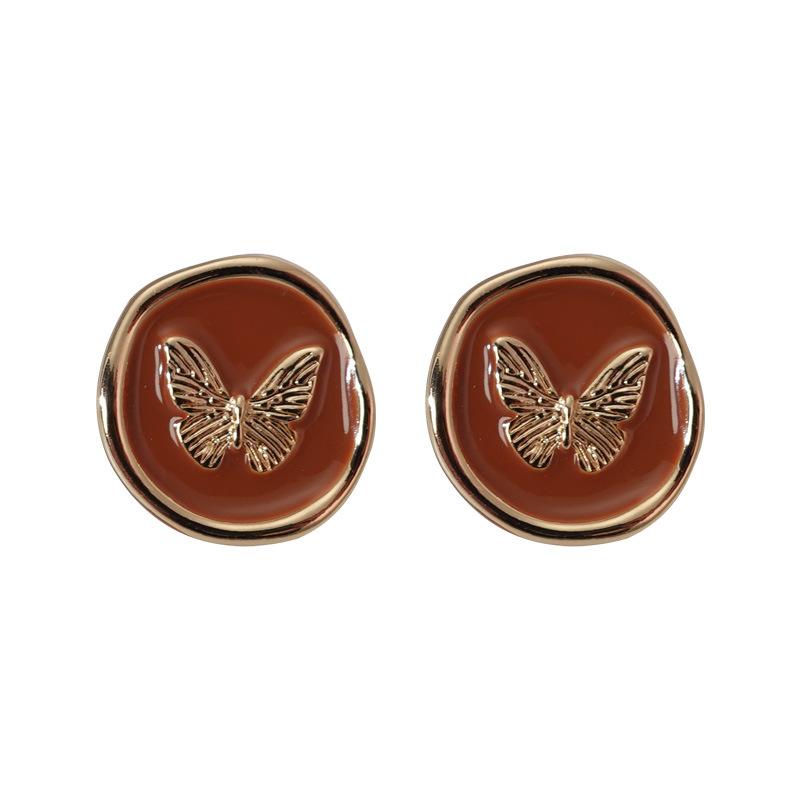 Butterfly Stud Earrings Maillard Geometric Design Niche Earrings French Retro Drip Glaze Earrings Women