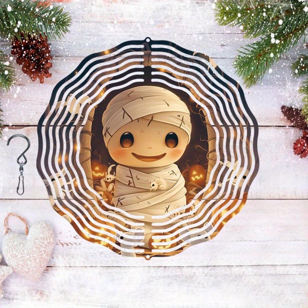Halloween Mummy Wind Spinner Metal Hanging Decor for Outdoor Garden Yard Party No Power Needed Cute Bandaged Design Festive Ambiance