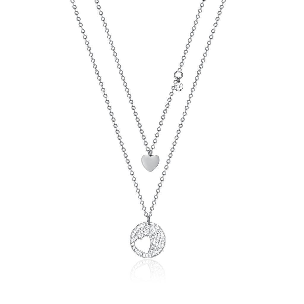 Fashion Niche Titanium Steel Double-Layer Love Versatile Stainless Steel Hollow Full Diamond Necklace Women