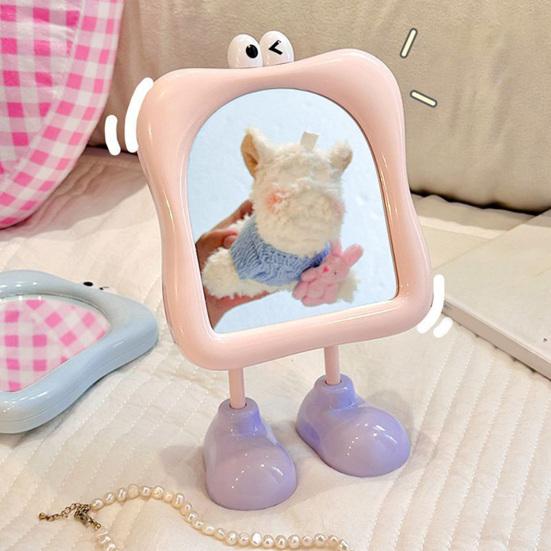Desk Mirror with Standing Legs Square Frame with Eyes Desktop