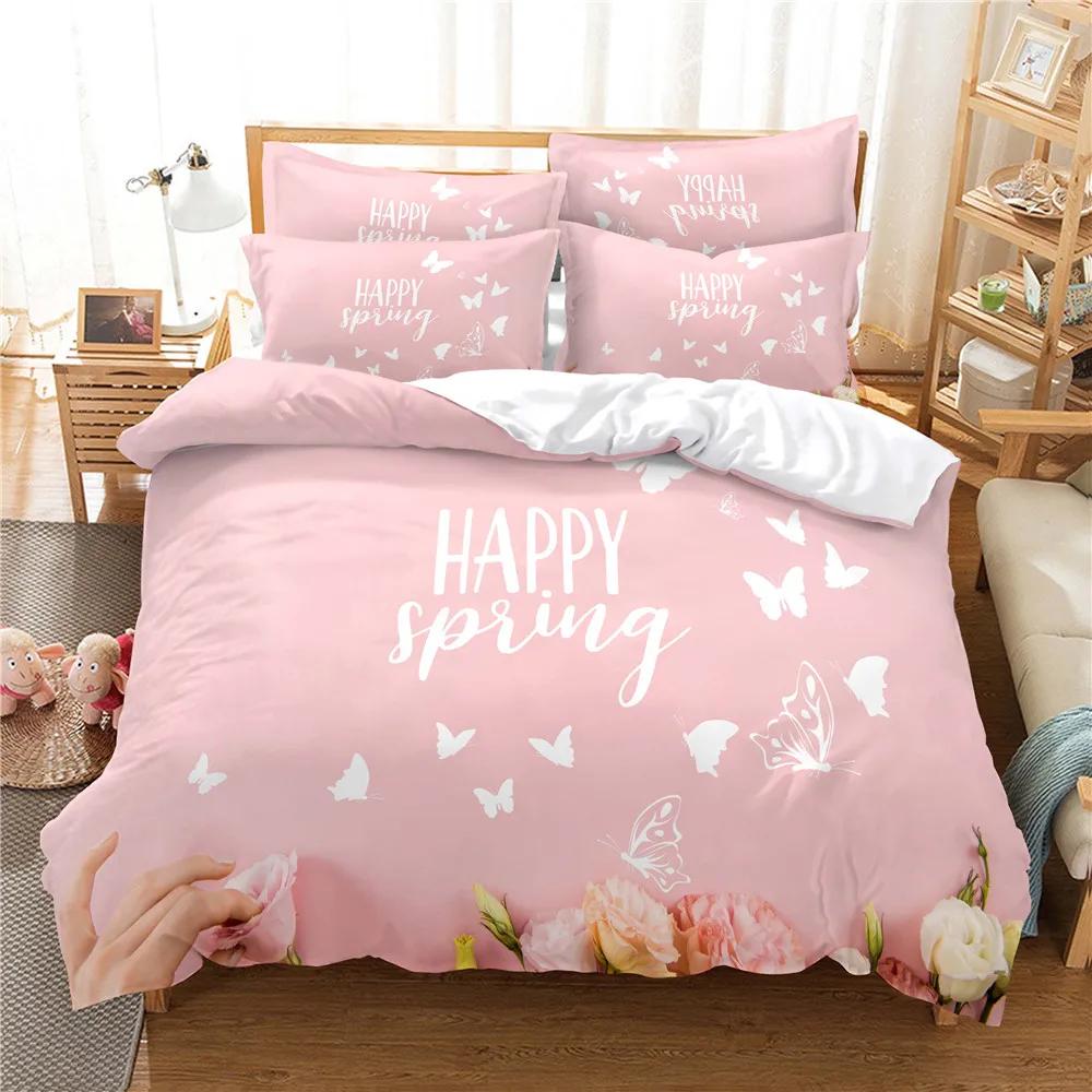 Happy Spring Light Bedroom Set Bedding Duvet Covers Pillowcase Ropa De Cama Bedclothes US Queen 228x228cm Bed Set Queen Size
