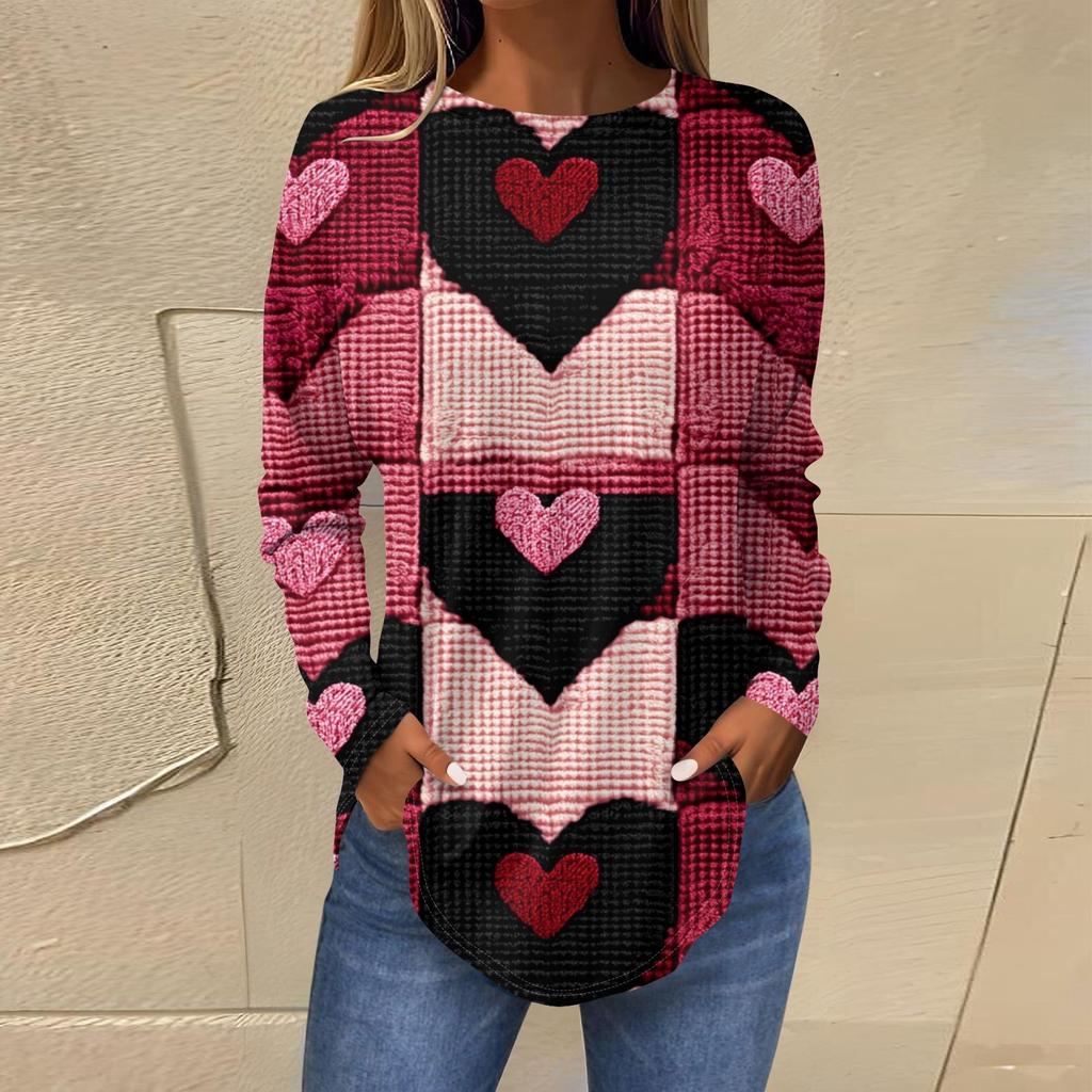 Damenmode Lockerer Rundhals Bedrucktes Langarm T-Shirt Top