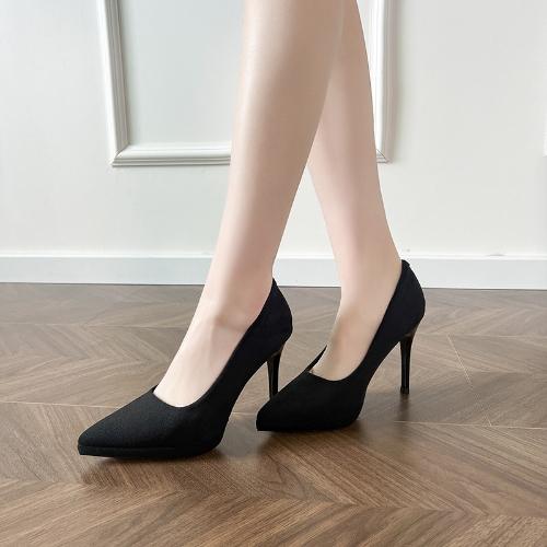 Fashion Black Suede Platform High Heels Women Pointed Toe Stiletto Sexy Dress Shoes